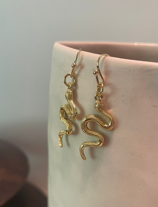 Shiny Gold Snake Earrings